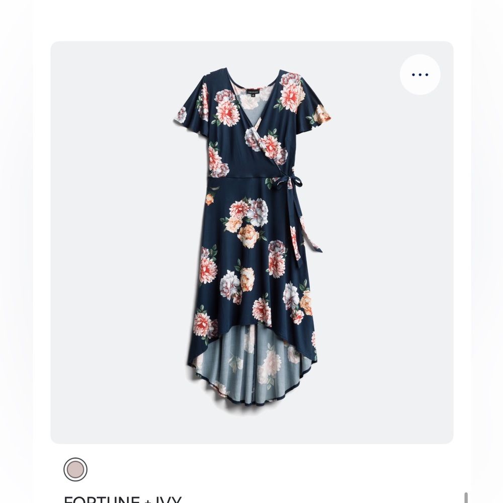 Navy Floral Faux Wrap High Low Dress